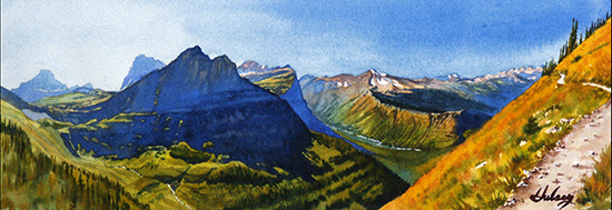 Watercolor painting of Glacier National Park, by John Hulsey
